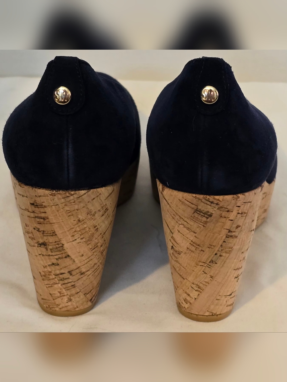 *NEW Stuart Weitzman Navy Suede Cork Wedge Pumps 8 1/2 - Picture 7 of 15